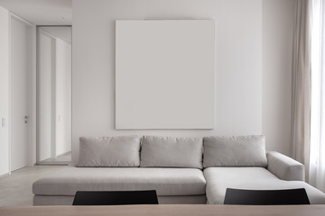 Fototapeta na wymiar Stylish modern interior with white walls and gray floor
