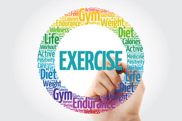 EXERCISE word cloud with marker, fitness, sport, health concept