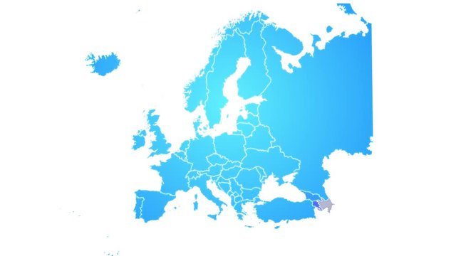 Europe Map Showing Up Intro With New Regions/ 4k animated europe continent map intro background with countries and regions appearing and fading one by one and camera movement