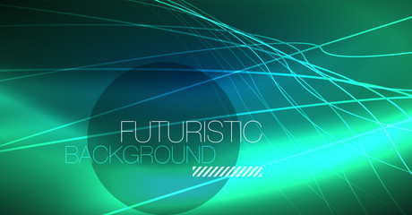 Neon glowing magic background, neon banner, night sky wallpaper. Magic light effect. Christmas abstract pattern.