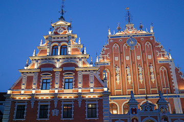 Schwab House and House of the Blackheads, at Town Hall Square, Riga, Latvia.