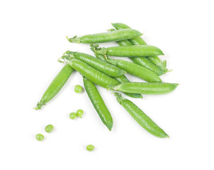 green peas in pods on a white background