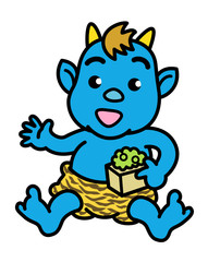 男の子の青鬼の豆まき