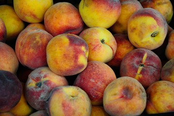Organic peaches at the Farmers Market in Riga, Latvia