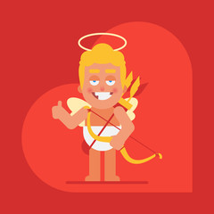 Cupid showing thumbs up. Cartoon character. Valentine card