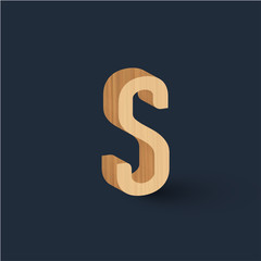 3D wood font character, vector