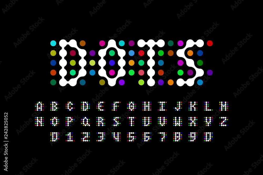 Poster dots style font design, alphabet letters and numbers