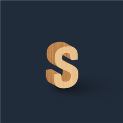 3D wood font character, vector