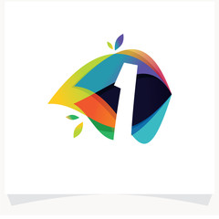 Number 1 Negative space design. Number 1 logo at colorful multicolor background