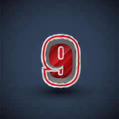 3D red steel font character, vector