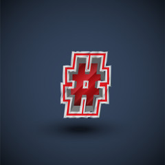 3D red steel font character, vector