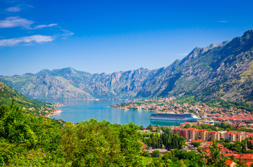 Panoramic view on Kotor bay and old town Kotor, Montenegro.