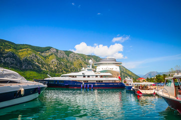 Cruise ship in old town Kotor, Montenegro.