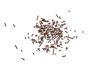 Chocolate sprinkles isolated on white background and texture, top view