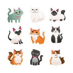 Super Cute Cartoon Cats Icon Set