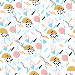 Seamless abstract pattern in Memphis style, geometric shapes