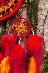 Handmade dream catcher with feathers threads and beads rope hanging