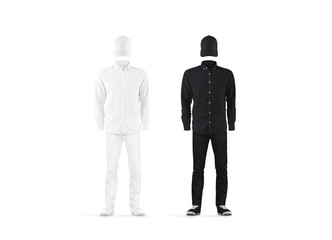 Blank black and white uniform mockup set, isolated