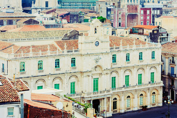 Catania aerial cityscape, travel to Sicily, Italy.
