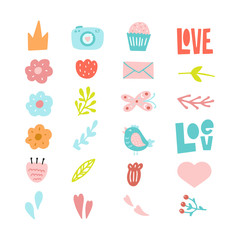 Set of decorative cute hand drawn elements