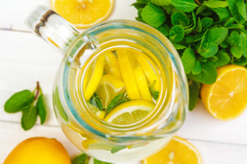 Summer drink. Traditional lemonade with lemon mint