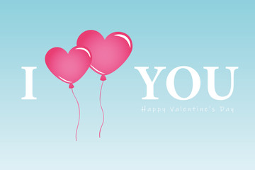 Fototapeta na wymiar pink balloons in blue sky I love you valentines day greeting card vector illustration EPS10