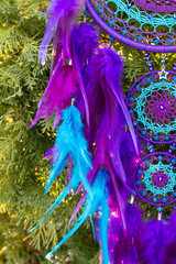 Handmade dream catcher with feathers threads and beads rope hanging