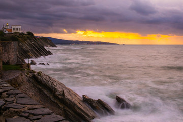 Brave coast at the basque Corniche (Erlaitza) at a sea storm on November, at the Basque Country.
