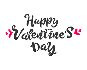 Happy Valentine's Day hand drawn brush lettering, isolated. white black red. for holiday. Vector illustration. Inspirational quote. for print on t-shirts, greeting card, banners. poster