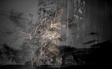 The tree on the grunge background. Art concept