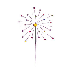 Vector hand drawn burning sparkler. Christmas sparkler.