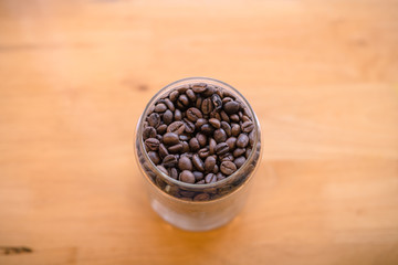Coffee cup on wooden background. with copy space