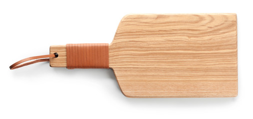 Wooden kitchen board on white background