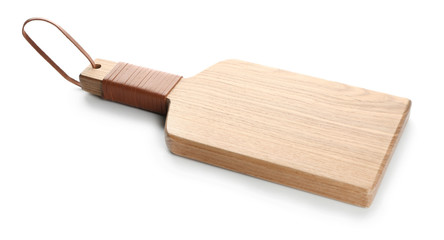 Wooden kitchen board on white background
