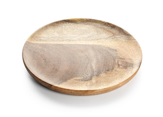 Wooden plate on white background