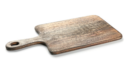 Wooden kitchen board on white background