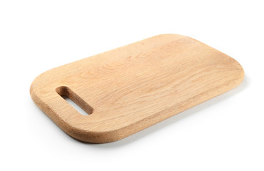 Wooden kitchen board on white background