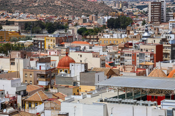 Pano of old Spanish town with lots of roof 