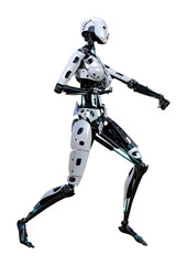 3D Rendering Female Robot on White
