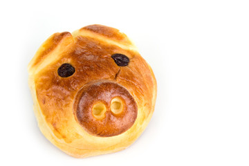 Bun with sweet stuffing in shape of pig head