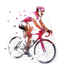 Cycling, low polygonal road cyclist on his bike, geometric vector illustration