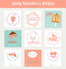 Fototapeta na wymiar Collection of Valentines day gift tags, stickers and labels templates. Romantic and beauty posters set. Lovely card for Valentine's day, wedding, marriage, save the date, bridal. Vector illustration