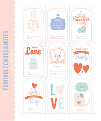 Romantic and Cute Vector Cards, Notes, Stickers, Labels, Tags with Spring Illustrations and Love Wishes. Template for Greeting Scrapbooking, Congratulations, Invitations. Vertical Card Design