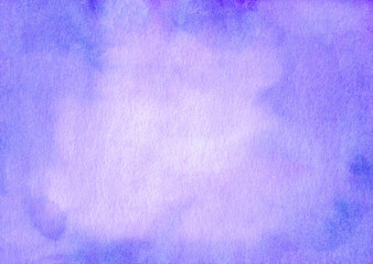 Watercolor lavender gradient background painting. Aquarelle lavender stains on paper. Pastel purple watercolour texture. Vintage abstract overlay. Wash drawing trendy backdrop. Cards. Color trend.
