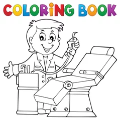 Deurstickers Voor kinderen Coloring book dentist theme 1