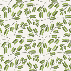  Embroidery floral seamless pattern on linen cloth texture