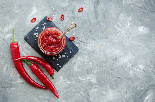 Red hot chili jam with fresh ingredients