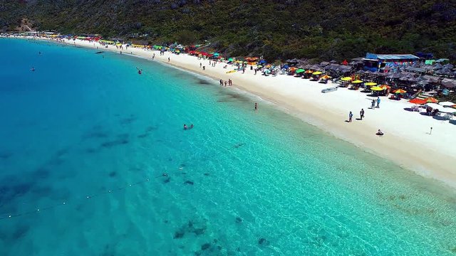 Rio de Janeiro, Brazil: Great aerial view of a paradise beach in Arraial do Cabo. Fantastic landscape in the Brazilian caribbean sea.