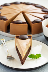 Chocolate banana cheesecake. Selective focus.