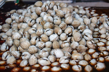 Boiled cockles with tasty sauce.